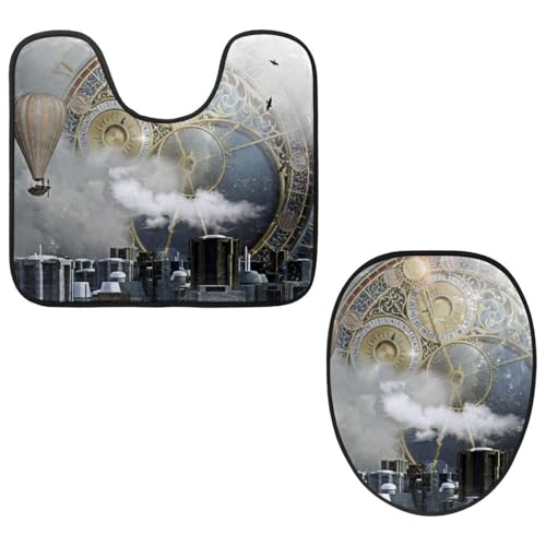 Eslifey Toilettendeckelbezug und U-förmige Toilettenbodenmatte Set mit 2 Stück, Uhr Ballon Stadt Toilettenmatten-Set, Maschinenwaschbare Sitzbezüge rutschfeste saugfähige Teppiche Eslifey Toilettendeckelbezug und U-förmige Toilettenbodenmatte Set mit 2 Stück, Uhr Ballon Stadt Toilettenmatten-Set, Maschinenwaschbare Sitzbezüge rutschfeste saugfähige Teppiche von Eslifey