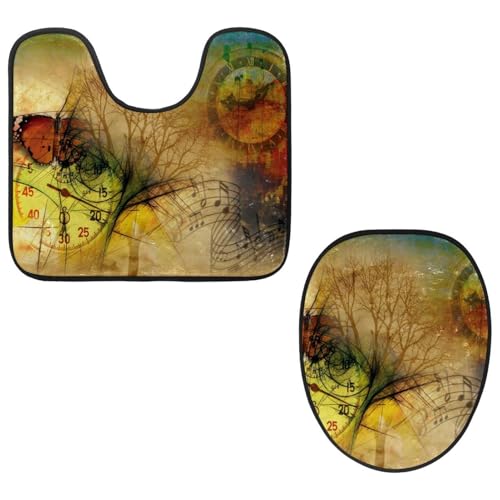 Eslifey Toilettendeckelbezug und U-förmige Toilettenbodenmatte Set mit 2 Stück, Uhr Schmetterling Musiknote Stadt Baum Retro Toilettenmatte Set, Maschinenwaschbare Sitzbezüge rutschfeste saugfähige Eslifey Toilettendeckelbezug und U-förmige Toilettenbodenmatte Set mit 2 Stück, Uhr Schmetterling Musiknote Stadt Baum Retro Toilettenmatte Set, Maschinenwaschbare Sitzbezüge rutschfeste saugfähige von Eslifey