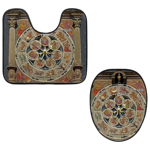 Eslifey Toilettendeckelbezug und U-förmige Toilettenbodenmatte Set mit 2 Stück, Vintage Architektur Uhr Toilettenmatten-Set, Maschinenwaschbare Sitzbezüge rutschfeste saugfähige Teppiche Eslifey Toilettendeckelbezug und U-förmige Toilettenbodenmatte Set mit 2 Stück, Vintage Architektur Uhr Toilettenmatten-Set, Maschinenwaschbare Sitzbezüge rutschfeste saugfähige Teppiche von Eslifey