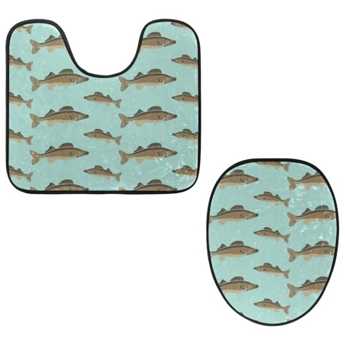 Eslifey Toilettendeckelbezug und U-förmige Toilettenbodenmatte Set mit 2 Stück, Walleye Fische Muster Toilettenmatten-Set, maschinenwaschbare Sitzbezüge rutschfeste saugfähige Teppiche Eslifey Toilettendeckelbezug und U-förmige Toilettenbodenmatte Set mit 2 Stück, Walleye Fische Muster Toilettenmatten-Set, maschinenwaschbare Sitzbezüge rutschfeste saugfähige Teppiche von Eslifey
