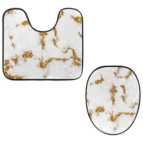 Eslifey Toilettendeckelbezug und U-förmige Toilettenbodenmatte Set mit 2 Stück, Weiß Golden Marmor Textur Toilettenmatte Set, Maschinenwaschbare Sitzbezüge Rutschfeste Saugfähige Teppiche Eslifey Toilettendeckelbezug und U-förmige Toilettenbodenmatte Set mit 2 Stück, Weiß Golden Marmor Textur Toilettenmatte Set, Maschinenwaschbare Sitzbezüge Rutschfeste Saugfähige Teppiche von Eslifey