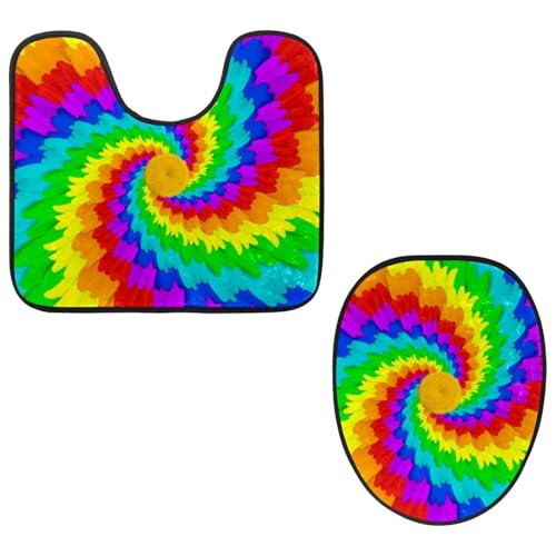Eslifey Toilettendeckelbezug und U-förmige Toilettenbodenmatte Set mit 2 Stück, Whirlpool Regenbogen Muster Toilettenmatten-Set, Maschinenwaschbare Sitzbezüge rutschfeste saugfähige Teppiche von Eslifey