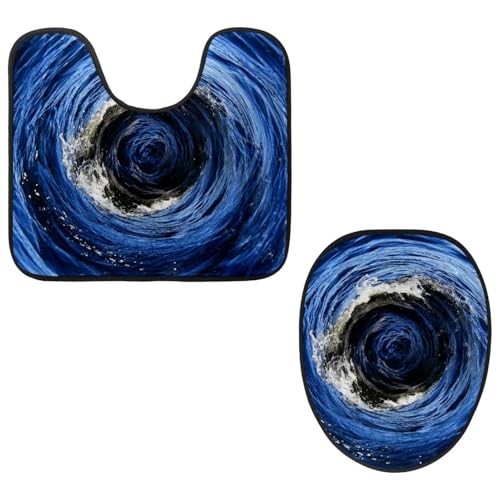 Eslifey Toilettendeckelbezug und U-förmige Toilettenbodenmatte Set mit 2 Stück, abstraktes Whirlpool-Wasserkreis-Toilettenmatten-Set, maschinenwaschbare Sitzbezüge, rutschfeste saugfähige Teppiche von Eslifey
