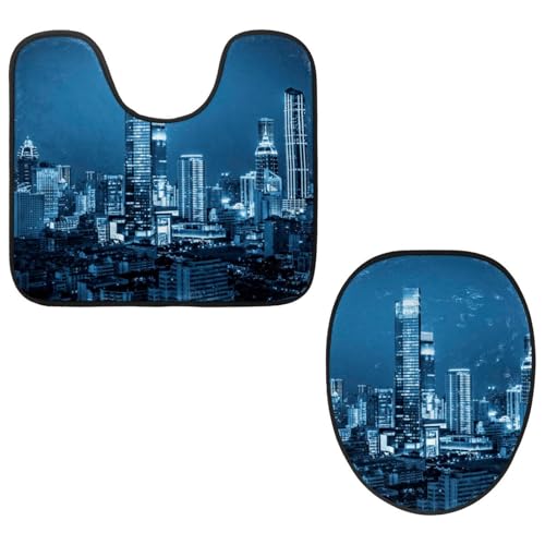 Eslifey Toilettendeckelbezug und U-förmige Toilettenbodenmatte Set mit 2 Stück, glänzende Nachtstadt-WC-Vorleger-Set, maschinenwaschbare Sitzbezüge rutschfeste saugfähige Teppiche Eslifey Toilettendeckelbezug und U-förmige Toilettenbodenmatte Set mit 2 Stück, glänzende Nachtstadt-WC-Vorleger-Set, maschinenwaschbare Sitzbezüge rutschfeste saugfähige Teppiche von Eslifey