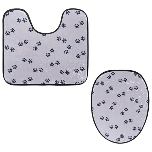 Eslifey Toilettendeckelbezug und U-förmige Toilettenbodenmatte Set mit 2 Stück, lila Hund Katze Pfotenabdruck Toilettenmatten-Set, maschinenwaschbare Sitzbezüge rutschfeste saugfähige Teppiche von Eslifey