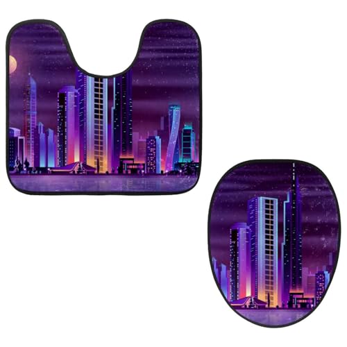 Eslifey Toilettendeckelbezug und U-förmige Toilettenbodenmatte Set mit 2 Stück, moderne Stadt Nachtlandschaft Toilettenmatten-Set, maschinenwaschbare Sitzbezüge rutschfeste saugfähige Teppiche Eslifey Toilettendeckelbezug und U-förmige Toilettenbodenmatte Set mit 2 Stück, moderne Stadt Nachtlandschaft Toilettenmatten-Set, maschinenwaschbare Sitzbezüge rutschfeste saugfähige Teppiche von Eslifey