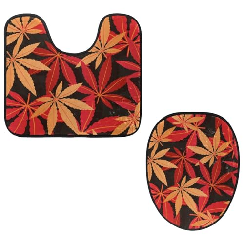 Eslifey Toilettendeckelbezug und U-förmige Toilettenbodenmatte Set mit 2 Stück, rote Ahornblätter Natur Blatt Toilettenmatten-Set, maschinenwaschbare Sitzbezüge rutschfeste saugfähige Teppiche von Eslifey