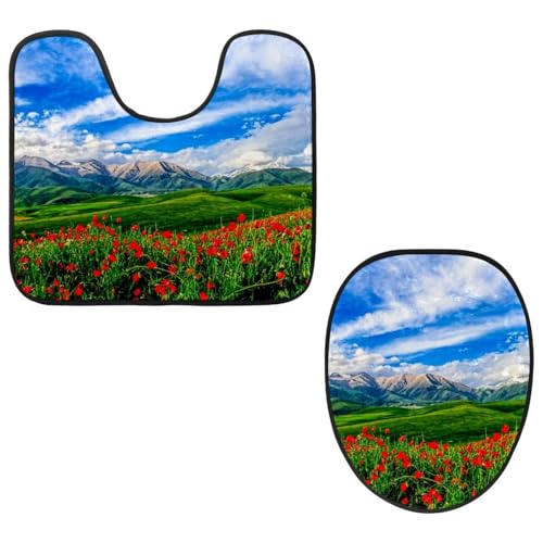 Eslifey Toilettendeckelbezug und U-förmige Toilettenbodenmatte Set mit 2 Stück, schönes Berggrünes Tal Mohnblumen-WC-Vorleger-Set, maschinenwaschbare Sitzbezüge, rutschfeste saugfähige Teppiche Eslifey Toilettendeckelbezug und U-förmige Toilettenbodenmatte Set mit 2 Stück, schönes Berggrünes Tal Mohnblumen-WC-Vorleger-Set, maschinenwaschbare Sitzbezüge, rutschfeste saugfähige Teppiche von Eslifey