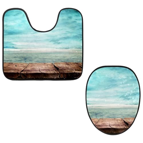 Eslifey Toilettendeckelbezug und U-förmige Toilettenbodenmatte Set mit 2 Stück, tropische Natur-Wolltisch-Toilettenmatten-Set, maschinenwaschbare Sitzbezüge, rutschfeste saugfähige Teppiche von Eslifey
