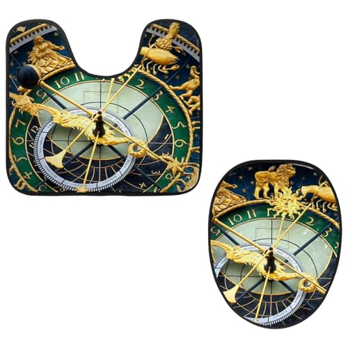 Eslifey Toilettendeckelbezug und U-förmige WC-Bodenmatte Set mit 2 Stück, Astronomische Uhr Retro Toilettenmatten-Set, Maschinenwaschbare Sitzbezüge rutschfeste saugfähige Teppiche Eslifey Toilettendeckelbezug und U-förmige WC-Bodenmatte Set mit 2 Stück, Astronomische Uhr Retro Toilettenmatten-Set, Maschinenwaschbare Sitzbezüge rutschfeste saugfähige Teppiche von Eslifey