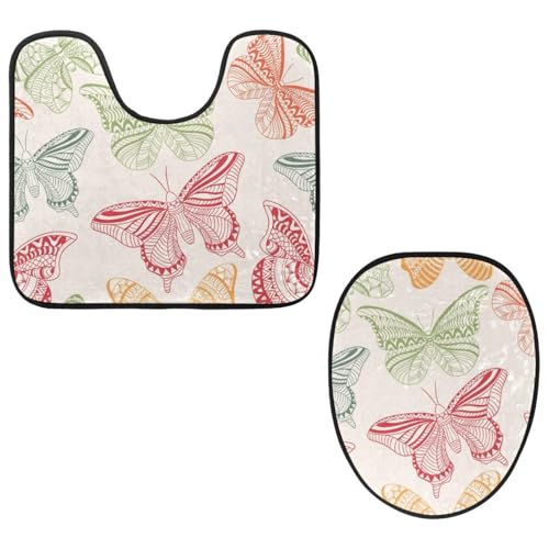 Eslifey Toilettendeckelbezug und U-förmige WC-Bodenmatte Set mit 2 Stück, Blumenstil, Schmetterlings-WC-Vorleger-Set, maschinenwaschbare Sitzbezüge, rutschfeste saugfähige Teppiche von Eslifey