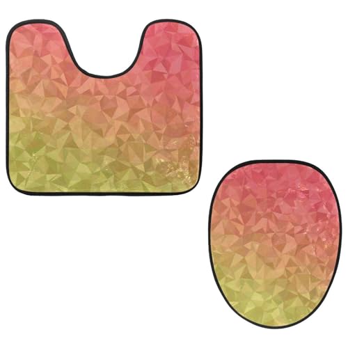 Eslifey Toilettendeckelbezug und U-förmige WC-Bodenmatte Set mit 2 Stück, Dreieck Polygon Hintergrund Gelb Rosa WC Vorleger Set, Maschinenwaschbare Sitzbezüge Rutschfeste Saugfähige Teppiche von Eslifey