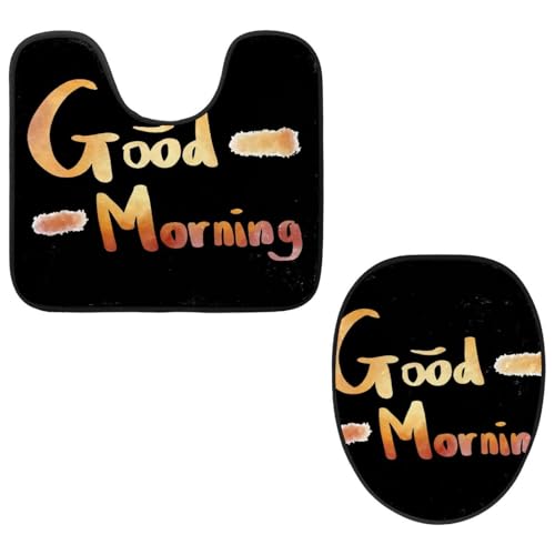 Eslifey Toilettendeckelbezug und U-förmige WC-Bodenmatte Set mit 2 Stück, Good Morning Schwarz WC Vorleger Set, Maschinenwaschbare Sitzbezüge Rutschfeste Saugfähige Teppiche Eslifey Toilettendeckelbezug und U-förmige WC-Bodenmatte Set mit 2 Stück, Good Morning Schwarz WC Vorleger Set, Maschinenwaschbare Sitzbezüge Rutschfeste Saugfähige Teppiche von Eslifey