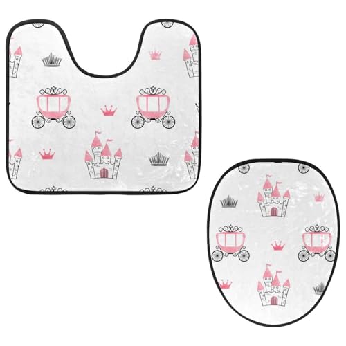 Eslifey Toilettendeckelbezug und U-förmige WC-Bodenmatte Set mit 2 Stück, Schlösser Kronen Kutschen Prinzessin Toilettenmatte Set, Maschinenwaschbare Sitzbezüge rutschfeste saugfähige Teppiche Eslifey Toilettendeckelbezug und U-förmige WC-Bodenmatte Set mit 2 Stück, Schlösser Kronen Kutschen Prinzessin Toilettenmatte Set, Maschinenwaschbare Sitzbezüge rutschfeste saugfähige Teppiche von Eslifey