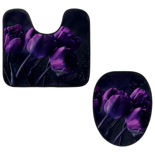 Eslifey Toilettendeckelbezug und U-förmige WC-Bodenmatte Set mit 2 Stück, hübsches tiefviolettes Tulpenblumen-WC-Vorleger-Set, maschinenwaschbare Sitzbezüge, rutschfeste saugfähige Teppiche Eslifey Toilettendeckelbezug und U-förmige WC-Bodenmatte Set mit 2 Stück, hübsches tiefviolettes Tulpenblumen-WC-Vorleger-Set, maschinenwaschbare Sitzbezüge, rutschfeste saugfähige Teppiche von Eslifey