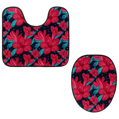 Eslifey Toilettendeckelbezug und U-förmige WC-Bodenmatte Set mit 2 Stück, tropische rote BlumenwC-Vorleger-Set, maschinenwaschbare Sitzbezüge, rutschfeste saugfähige Teppiche Eslifey Toilettendeckelbezug und U-förmige WC-Bodenmatte Set mit 2 Stück, tropische rote BlumenwC-Vorleger-Set, maschinenwaschbare Sitzbezüge, rutschfeste saugfähige Teppiche von Eslifey