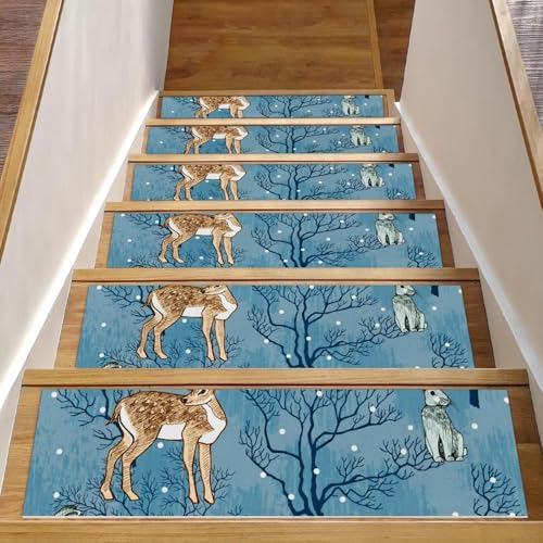 Eslifey Treppenläufer für Holzstufen, Motiv: Winterwaldtiere, Bäume im Schnee, rutschfest, für den Innenbereich, Treppenläufer für Hunde, Kinder, ältere Menschen, mit wiederverwendbarem Klebstoff, 15 Eslifey Treppenläufer für Holzstufen, Motiv: Winterwaldtiere, Bäume im Schnee, rutschfest, für den Innenbereich, Treppenläufer für Hunde, Kinder, ältere Menschen, mit wiederverwendbarem Klebstoff, 15 von Eslifey