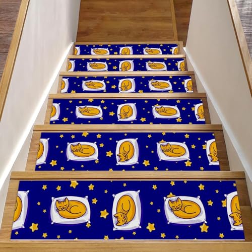 Eslifey Treppenläufer für Holzstufen, niedliches schlafendes Ingwer-Auto auf weißem Kissen, Katze, Sterne, 15 Stück, 76,2 x 20,3 cm, rutschfeste Indoor-Treppenläufer, Treppenläufer für Hunde, Kinder Eslifey Treppenläufer für Holzstufen, niedliches schlafendes Ingwer-Auto auf weißem Kissen, Katze, Sterne, 15 Stück, 76,2 x 20,3 cm, rutschfeste Indoor-Treppenläufer, Treppenläufer für Hunde, Kinder von Eslifey