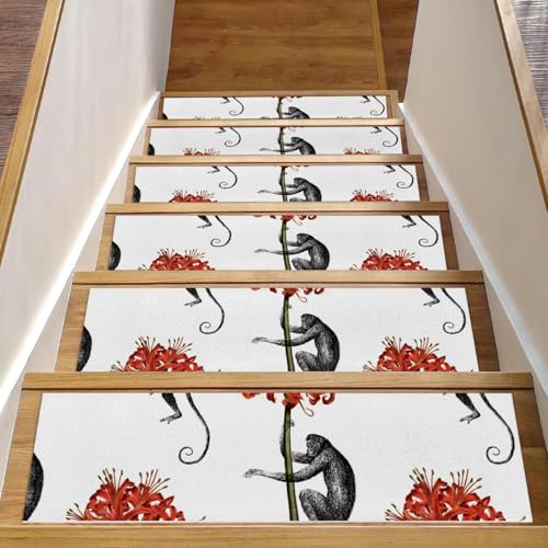 Eslifey Treppenmatten für Holzstufen, Affe und rote Blume, 15 Stück, 76,2 x 20,3 cm, rutschfeste Treppenläufer, Treppenläufer für Hunde, Kinder, ältere Menschen, mit wiederverwendbarem Kleber Eslifey Treppenmatten für Holzstufen, Affe und rote Blume, 15 Stück, 76,2 x 20,3 cm, rutschfeste Treppenläufer, Treppenläufer für Hunde, Kinder, ältere Menschen, mit wiederverwendbarem Kleber von Eslifey