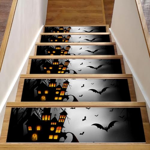 Eslifey Treppenmatten für Holzstufen, Halloween-Kürbis-Licht und antikes Schloss, rutschfest, 76,2 x 20,3 cm, für Hunde, Kinder, ältere Menschen, mit wiederverwendbarem Klebstoff, 15 Stück Eslifey Treppenmatten für Holzstufen, Halloween-Kürbis-Licht und antikes Schloss, rutschfest, 76,2 x 20,3 cm, für Hunde, Kinder, ältere Menschen, mit wiederverwendbarem Klebstoff, 15 Stück von Eslifey