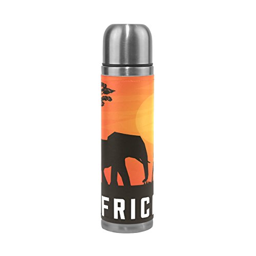 Eslifey Trinkflasche mit Elefant und Giraffe in Afrika, auslaufsicher, isoliert, Edelstahl, Thermoskanne, 500 ml von Eslifey
