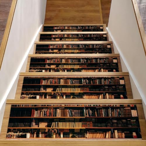Eslifey Unique Library Bücherregal Treppenstufen für Holzstufen, 15 Stück, 76,2 x 20,3 cm, rutschfeste Treppenläufer, Treppenläufer für Hunde, Kinder, ältere Menschen, mit wiederverwendbarem Klebstoff von Eslifey