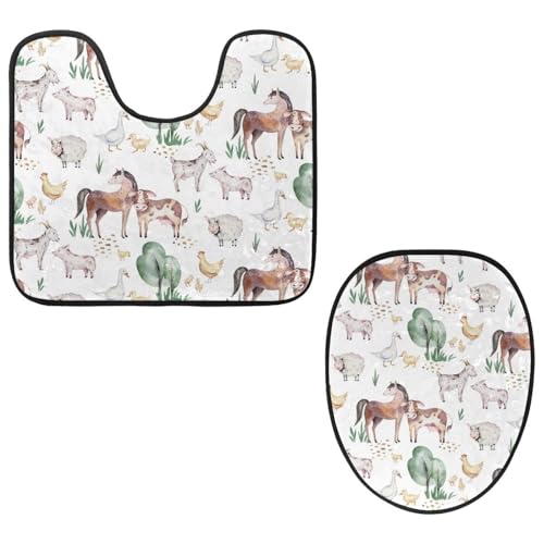 Eslifey WC-Deckelbezug und U-förmige WC-Bodenmatte, Set mit 2 Stück, Aquarell, Bauernhoftiere, WC-Vorleger-Set, maschinenwaschbare Sitzbezüge, rutschfeste, saugfähige Teppiche Eslifey WC-Deckelbezug und U-förmige WC-Bodenmatte, Set mit 2 Stück, Aquarell, Bauernhoftiere, WC-Vorleger-Set, maschinenwaschbare Sitzbezüge, rutschfeste, saugfähige Teppiche von Eslifey