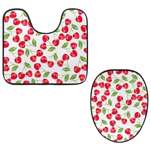 Eslifey WC-Deckelbezug und U-förmige WC-Bodenmatte, Set mit 2 Stück, Aquarell-Kirsch-WC-Vorleger-Set, maschinenwaschbare Sitzbezüge, rutschfeste, saugfähige Teppiche Eslifey WC-Deckelbezug und U-förmige WC-Bodenmatte, Set mit 2 Stück, Aquarell-Kirsch-WC-Vorleger-Set, maschinenwaschbare Sitzbezüge, rutschfeste, saugfähige Teppiche von Eslifey