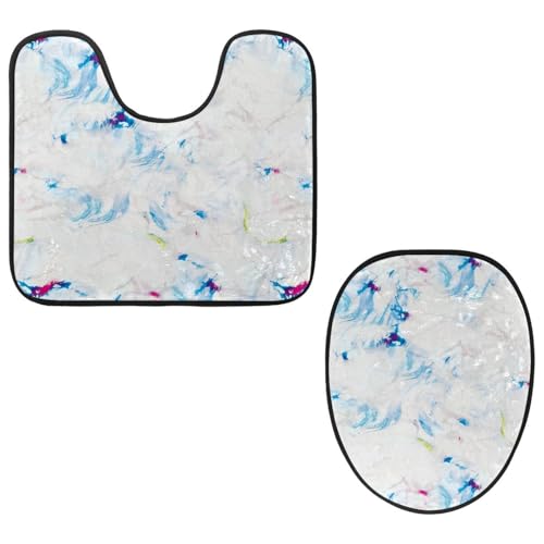 Eslifey WC-Deckelbezug und U-förmige WC-Bodenmatte, Set mit 2 Stück, Aquarell-Marmor-Druck, WC-Vorleger-Set, maschinenwaschbare Sitzbezüge, rutschfeste, saugfähige Teppiche von Eslifey