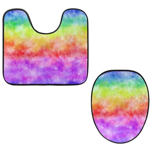 Eslifey WC-Deckelbezug und U-förmige WC-Bodenmatte, Set mit 2 Stück, Aquarell-Regenbogen-WC-Vorleger-Set, maschinenwaschbare Sitzbezüge, rutschfeste, saugfähige Teppiche Eslifey WC-Deckelbezug und U-förmige WC-Bodenmatte, Set mit 2 Stück, Aquarell-Regenbogen-WC-Vorleger-Set, maschinenwaschbare Sitzbezüge, rutschfeste, saugfähige Teppiche von Eslifey