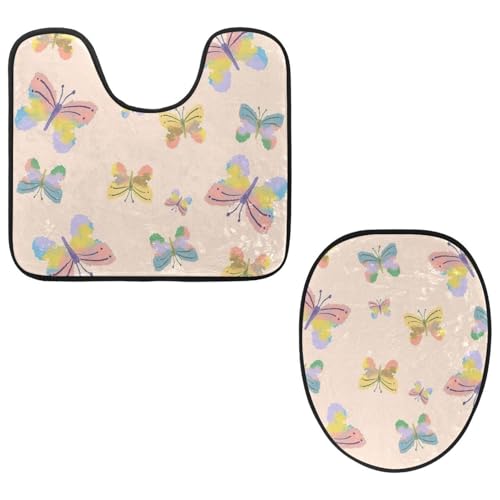 Eslifey WC-Deckelbezug und U-förmige WC-Bodenmatte, Set mit 2 Stück, Aquarell-Schmetterlings-Druck, WC-Vorleger-Set, maschinenwaschbare Sitzbezüge, rutschfeste, saugfähige Teppiche Eslifey WC-Deckelbezug und U-förmige WC-Bodenmatte, Set mit 2 Stück, Aquarell-Schmetterlings-Druck, WC-Vorleger-Set, maschinenwaschbare Sitzbezüge, rutschfeste, saugfähige Teppiche von Eslifey