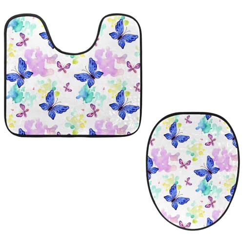 Eslifey WC-Deckelbezug und U-förmige WC-Bodenmatte, Set mit 2 Stück, Aquarell-Schmetterlingsmuster, WC-Vorleger-Set, maschinenwaschbare Sitzbezüge, rutschfeste, saugfähige Teppiche Eslifey WC-Deckelbezug und U-förmige WC-Bodenmatte, Set mit 2 Stück, Aquarell-Schmetterlingsmuster, WC-Vorleger-Set, maschinenwaschbare Sitzbezüge, rutschfeste, saugfähige Teppiche von Eslifey