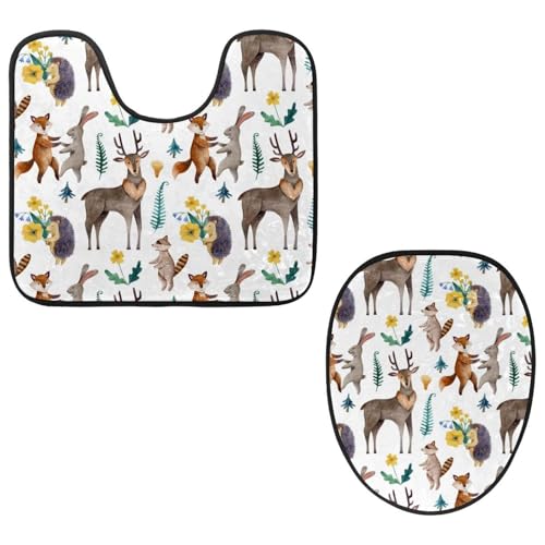 Eslifey WC-Deckelbezug und U-förmige WC-Bodenmatte, Set mit 2 Stück, Aquarell-Waldtiere, WC-Vorleger-Set, maschinenwaschbare Sitzbezüge, rutschfeste, saugfähige Teppiche Eslifey WC-Deckelbezug und U-förmige WC-Bodenmatte, Set mit 2 Stück, Aquarell-Waldtiere, WC-Vorleger-Set, maschinenwaschbare Sitzbezüge, rutschfeste, saugfähige Teppiche von Eslifey
