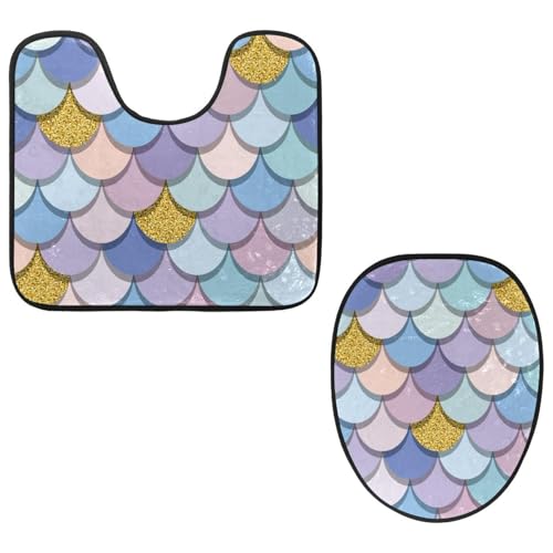 Eslifey WC-Deckelbezug und U-förmige WC-Bodenmatte, Set mit 2 Stück, Meerjungfrauenschuppe, buntes geometrisches WC-Vorleger-Set, maschinenwaschbare Sitzbezüge, rutschfeste, saugfähige Teppiche Eslifey WC-Deckelbezug und U-förmige WC-Bodenmatte, Set mit 2 Stück, Meerjungfrauenschuppe, buntes geometrisches WC-Vorleger-Set, maschinenwaschbare Sitzbezüge, rutschfeste, saugfähige Teppiche von Eslifey