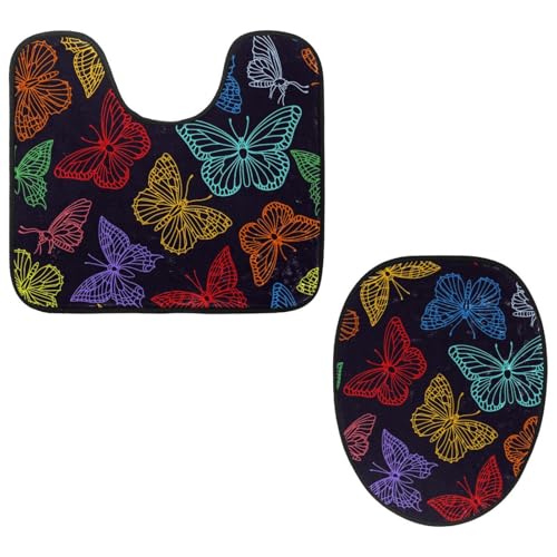 Eslifey WC-Deckelbezug und U-förmige WC-Bodenmatte, Set mit 2 Stück, Schmetterling, bunte Linien, WC-Vorleger-Set, maschinenwaschbare Sitzbezüge, rutschfeste, saugfähige Teppiche Eslifey WC-Deckelbezug und U-förmige WC-Bodenmatte, Set mit 2 Stück, Schmetterling, bunte Linien, WC-Vorleger-Set, maschinenwaschbare Sitzbezüge, rutschfeste, saugfähige Teppiche von Eslifey