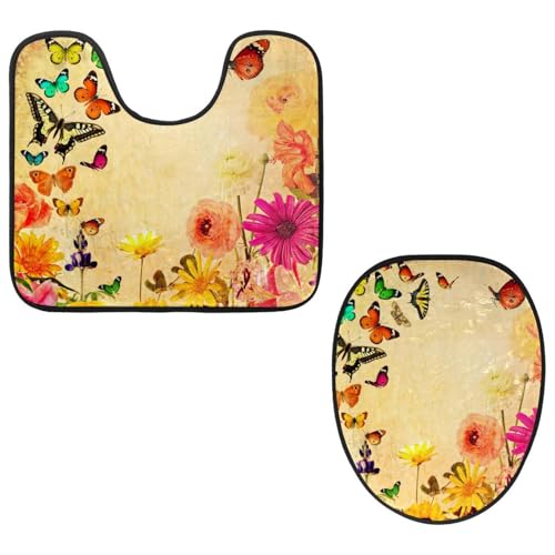 Eslifey WC-Deckelbezug und U-förmige WC-Bodenmatte, Set mit 2 Stück, bunte Wildblumen und Schmetterlinge, WC-Vorleger-Set, maschinenwaschbare Sitzbezüge, rutschfeste, saugfähige Teppiche Eslifey WC-Deckelbezug und U-förmige WC-Bodenmatte, Set mit 2 Stück, bunte Wildblumen und Schmetterlinge, WC-Vorleger-Set, maschinenwaschbare Sitzbezüge, rutschfeste, saugfähige Teppiche von Eslifey
