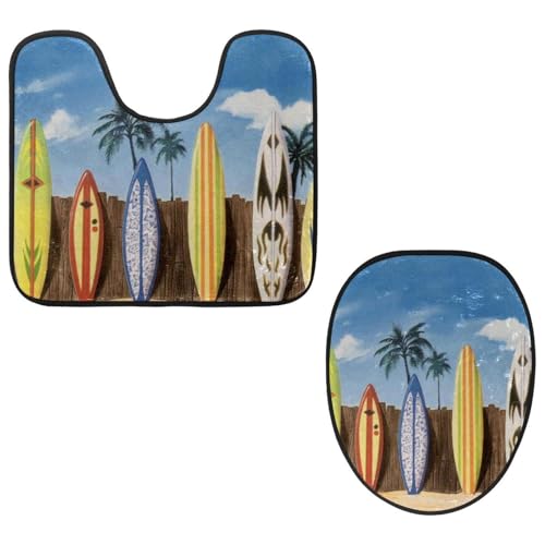 Eslifey WC-Deckelbezug und U-förmige WC-Bodenmatte, Set mit 2 Stück, buntes Surfbrett-WC-Vorleger-Set, maschinenwaschbar, rutschfeste saugfähige Teppiche Eslifey WC-Deckelbezug und U-förmige WC-Bodenmatte, Set mit 2 Stück, buntes Surfbrett-WC-Vorleger-Set, maschinenwaschbar, rutschfeste saugfähige Teppiche von Eslifey