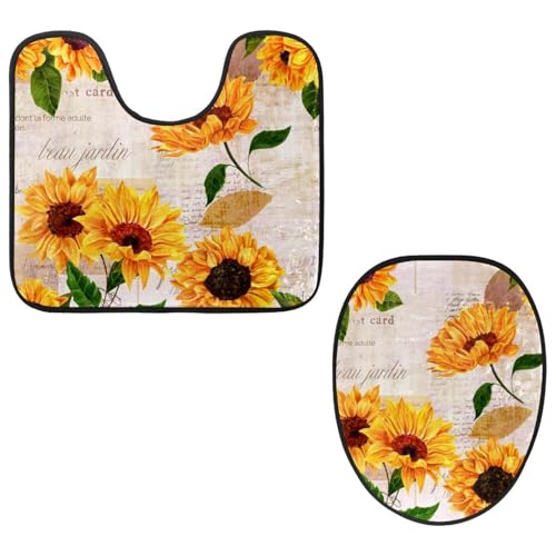 Eslifey WC-Deckelbezug und U-förmige WC-Bodenmatte, Set mit 2 Stück, lebendige gelbe Aquarell-Sonnenblumen, alte Buchstaben, WC-Vorleger-Set, maschinenwaschbare Sitzbezüge, rutschfest, saugfähig Eslifey WC-Deckelbezug und U-förmige WC-Bodenmatte, Set mit 2 Stück, lebendige gelbe Aquarell-Sonnenblumen, alte Buchstaben, WC-Vorleger-Set, maschinenwaschbare Sitzbezüge, rutschfest, saugfähig von Eslifey