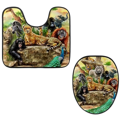Eslifey WC-Deckelbezug und U-förmige WC-Bodenmatte Set mit 2 Stück, Leoparden-Erdmännchen-WC-Vorleger-Set, maschinenwaschbar, Sitzbezüge, rutschfeste saugfähige Teppiche Eslifey WC-Deckelbezug und U-förmige WC-Bodenmatte Set mit 2 Stück, Leoparden-Erdmännchen-WC-Vorleger-Set, maschinenwaschbar, Sitzbezüge, rutschfeste saugfähige Teppiche von Eslifey
