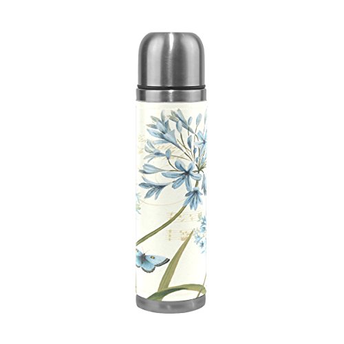 Eslifey Wasserflasche mit Libelle und blauen Blumen, auslaufsicher, isoliert, Vakuum-Thermoskanne aus Edelstahl von Eslifey