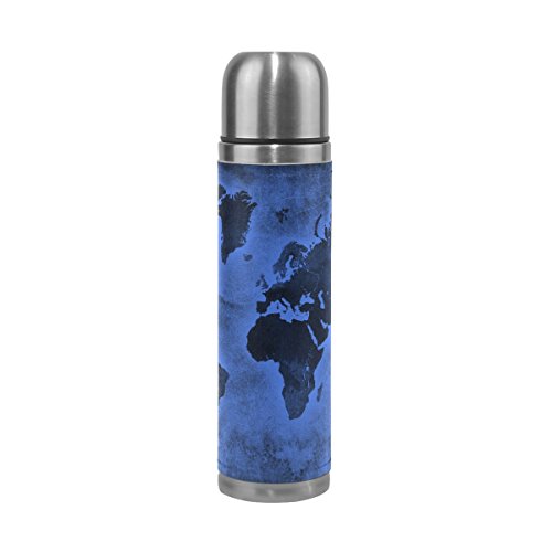 Eslifey Wasserflasche mit Weltkarte, auslaufsicher, isoliert, Vakuum-Thermoskanne, Dunkelblau von Eslifey