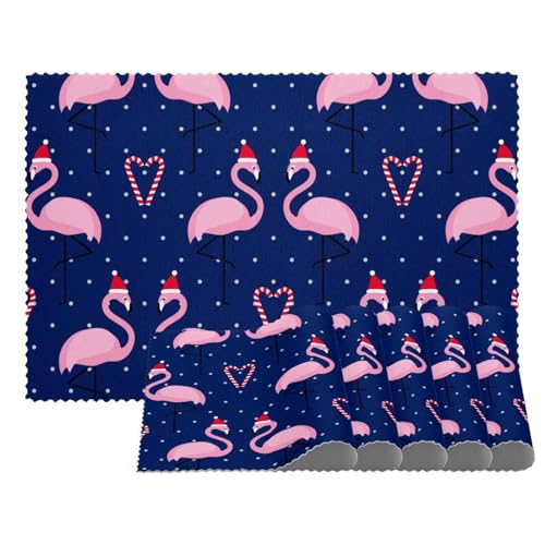 Flamingo Tischsets mit weihnachtlichem Motiv, hitzebeständig, waschbar, rutschfest, schmutzabweisend, für den Außenbereich, für Tisch, Küche, Esszimmer, leicht zu reinigen, 4 Stück Flamingo Tischsets mit weihnachtlichem Motiv, hitzebeständig, waschbar, rutschfest, schmutzabweisend, für den Außenbereich, für Tisch, Küche, Esszimmer, leicht zu reinigen, 4 Stück von Eslifey