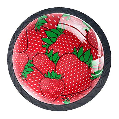 Möbelknöpfe mit sommerlichem Erdbeeren-Muster, rot, für Schrank, Tür, Kleiderschrank, Schublade, Schubladengriff aus Glas von Eslifey