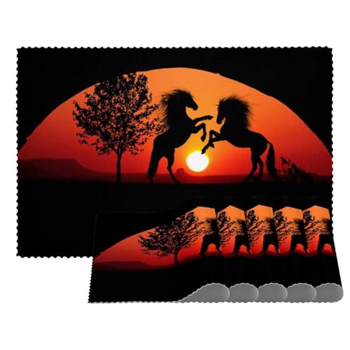 Platzsets mit Sonnenuntergangspferden, hitzebeständig, waschbar, rutschfest, schmutzabweisend, für den Außenbereich, für Tisch, Küche, Esszimmer, leicht zu reinigen, 4 Stück Platzsets mit Sonnenuntergangspferden, hitzebeständig, waschbar, rutschfest, schmutzabweisend, für den Außenbereich, für Tisch, Küche, Esszimmer, leicht zu reinigen, 4 Stück von Eslifey
