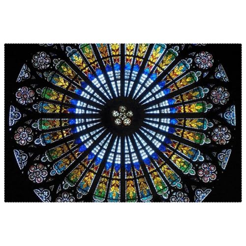 Rosenfenster-Platzsets mit Straßburger Kathedrale, hitzebeständig, waschbar, rutschfest, schmutzabweisend, für den Außenbereich, Tischset für Tisch, Küche, Esszimmer, leicht zu reinigen, 4 Stück Rosenfenster-Platzsets mit Straßburger Kathedrale, hitzebeständig, waschbar, rutschfest, schmutzabweisend, für den Außenbereich, Tischset für Tisch, Küche, Esszimmer, leicht zu reinigen, 4 Stück von Eslifey