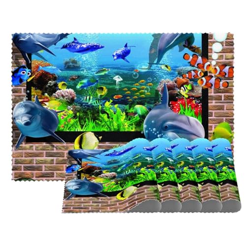 Tischsets mit 3D-Wanddesign von Fischen aus Aquarien, hitzebeständig, waschbar, rutschfest, schmutzabweisend, für den Außenbereich, Tischset für Tisch, Küche, Esszimmer, leicht zu reinigen, 4 Stück Tischsets mit 3D-Wanddesign von Fischen aus Aquarien, hitzebeständig, waschbar, rutschfest, schmutzabweisend, für den Außenbereich, Tischset für Tisch, Küche, Esszimmer, leicht zu reinigen, 4 Stück von Eslifey