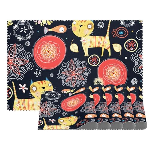 Tischsets mit Blumenmuster der Katzen und Fische, hitzebeständige Tischsets, 4er-Set, waschbar, rutschfest, schmutzabweisend, für den Außenbereich, für Tisch, Küche, Esszimmer, leicht zu reinigen Tischsets mit Blumenmuster der Katzen und Fische, hitzebeständige Tischsets, 4er-Set, waschbar, rutschfest, schmutzabweisend, für den Außenbereich, für Tisch, Küche, Esszimmer, leicht zu reinigen von Eslifey
