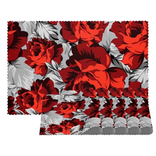 Tischsets mit roten Rosen, hitzebeständig, waschbar, rutschfest, schmutzabweisend, für den Außenbereich, für Tisch, Küche, Esszimmer, leicht zu reinigen, 4 Stück Tischsets mit roten Rosen, hitzebeständig, waschbar, rutschfest, schmutzabweisend, für den Außenbereich, für Tisch, Küche, Esszimmer, leicht zu reinigen, 4 Stück von Eslifey