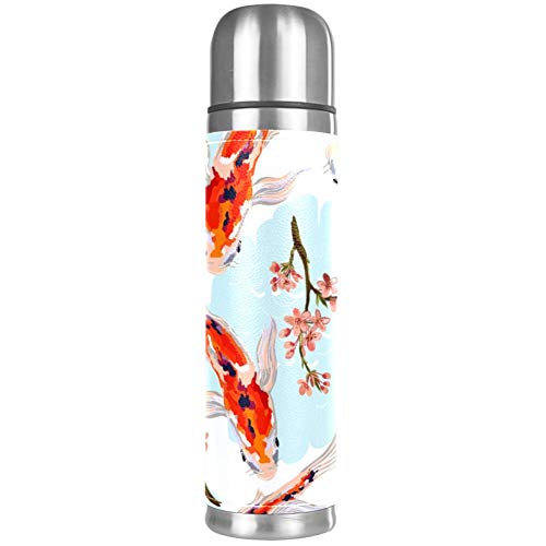 Tropische japanische Blumen Koi Fisch auslaufsichere Wasserflasche Edelstahl Vakuumbecher Thermoskanne Thermos für heiße und kalte Getränke 500 ml für Büro, Schule, Reisen 26x6.7cm/10.2x2.6 in Style01 von Eslifey