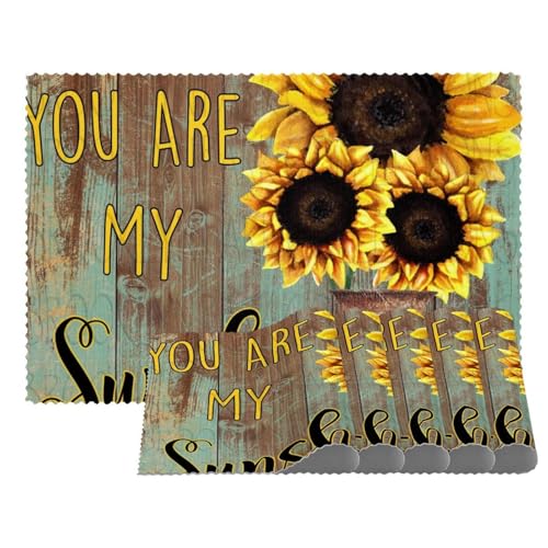 You Are My Sunshine Sonnenblumen-Platzsets, hitzebeständig, waschbar, rutschfest, schmutzabweisend, für den Außenbereich, für Tisch, Küche, Esszimmer, leicht zu reinigen, 4 Stück You Are My Sunshine Sonnenblumen-Platzsets, hitzebeständig, waschbar, rutschfest, schmutzabweisend, für den Außenbereich, für Tisch, Küche, Esszimmer, leicht zu reinigen, 4 Stück von Eslifey